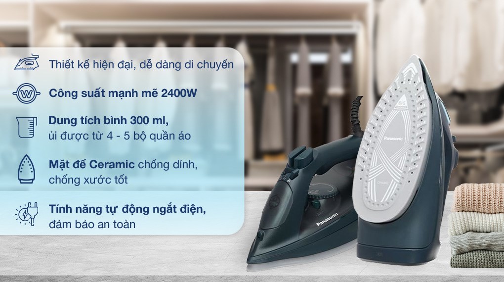 Bàn ủi hơi nước Panasonic NI-U450GRA 2400W - 1000w / den